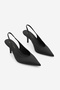 Women's Stiletto Pointed Toe Open Back Strap Short Classic Heeled Shoes Dorve Black Satin - 6