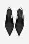 Women's Stiletto Pointed Toe Open Back Strap Short Classic Heeled Shoes Dorve Black Satin - 7