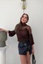 Brown Halter Neck Balloon Sleeve Detail Lace Piece Blouse - 4
