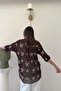 Brown Floral Embroidered Chiffon Shirt - 5