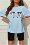 Women's Bowknot Printed Oversized T-Shirt Leggings Set Loose Combination Boyfriend Style