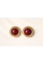 Burgundy Stone Detailed Gold Color Twisted Frame Women's Earrings - 6