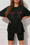 Women's Bowknot Printed Oversized T-Shirt Leggings Set Loose Combination Boyfriend Style