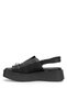 D26Ys-2920 Women's Genuine Leather Flat Sandals Black - 3