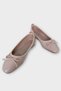 Bow Detail Wrinkled Leather Women's Ballet Flats Beige - 3