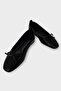 Bow Detail Wrinkled Leather Women's Ballet Flats Black - 3