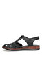 D26Ys-2360 Women's Genuine Leather Flat Sandals Black - 3