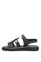 D26Ys-5290 Women's Genuine Leather Flat Sandals Black - 3