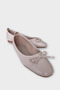 Bow Detail Wrinkled Leather Women's Ballet Flats Beige - 2