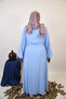 Katb - Radiant linen throw over abaya with cutout detailing and detachable belt with white inner sli - 4
