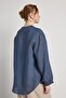 Oversized Balon Kol Navy Blue Women's Collarless Shirt 31037 - 4