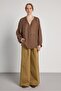 Women's Brown V-Neck Tencel Fabric Oversized Shirt 31006 - 2