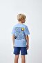 Boy's Cotton Piece Blue Printed T-Shirt and Shorts Set - Zipper Pocketed - 3