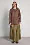 Oversized Balon Kol Brown Women's Collarless Shirt 31037 - 3