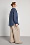 Oversized Balon Kol Navy Blue Women's Collarless Shirt 31037 - 7