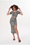 Women's Patterned Cropped Blouse and Slit Skirt Top and Bottom Set - 3