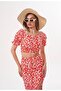 Women's Patterned Cropped Blouse and Slit Skirt Top and Bottom Set