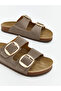 Brown Leather Look Women's Slippers - 3