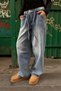 Unisex Pleated Waist Adjustable Waist Lace-Up Baggy Jean - 6