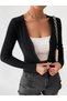 Leather N V-Neck Corded Fabric Button Fit Fit Women's Knitwear Cardigan - 5