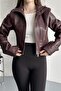 Women's Cropped Leather Jacket - Burgundy New Season with Corset Detail - 8