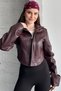 Women's Cropped Leather Jacket - Burgundy New Season with Corset Detail - 6