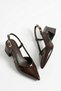 Brown Patent Leather Women's Pointed Toe Open Back 5 cm Thick Short Heeled Shoes Eu126Nav - 6