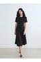 Black Crew Neck Stone Embroidered A-Line Women's Dress