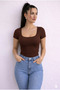 Women's 3-Pack Set U-Neck Short-Sleeve Corded Fabric Square-Neck Cotton Blouse-Body T-Shirt - 4