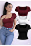 Women's 3-Pack Set U-Neck Short-Sleeve Corded Fabric Square-Neck Cotton Blouse-Body T-Shirt