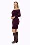 Plus Size Madonna Collar Stretch Fabric Ribbed Knit Mini Dress-Bordo - 4