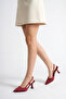 Women's Burgundy Pointed Toe Open Back Heeled Shoes - 2