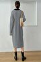 Women's Shirt Collar Hair Braid Patterned Midi Length Dress 36/44 Size Compatible - 3