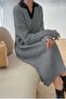 Women's Shirt Collar Hair Braid Patterned Midi Length Dress 36/44 Size Compatible - 2