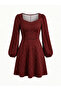 Women's Long Sleeve Square Heart Neck Mini Modal Dress - 3