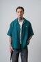 Men's R Embroidered Short Sleeve Muslin Oversized Shirt Emerald