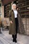 Plus Size Leopard Detail Inside Detail Battal Araboy Zippered Women's Trench Coat
