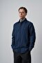 Men's Embroidery Detailed Long Sleeve Muslin Oversized Shirt Navy Blue - 2