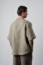 Men's R Embroidered Short Sleeve Muslin Oversized Shirt Khaki - 3