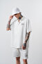 Men's Res Club Written Oversized Shirt Shorts Set Ecru - 2