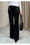 Women's Large Size Gold Button Detail High Waist Shaping / Sculpting Flared K Crepe E Stretchy Trousers - 7