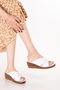 Genuine Leather Wedge Heel Pieces Daily Cross Band Slipper Rh.043 White - 6