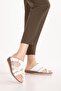 Genuine Leather Comfortable Daily Cross Band Slipper Rh.012 White - 4