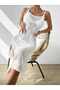 Lace-Like Knit Backless Leaf Pattern U-Neck Slit Detailed 100% Cotton Knitwear Beach Dress - 3