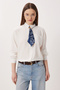 Scarf Detailed Oversized Woven Shirt Ldz0061 White - 2