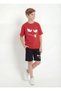 Round Neck Summer Cute Emoji Print Detailed Capri Boys' Top and Bottom Set