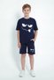 Round Neck Summer Cute Emoji Print Detailed Capri Boys' Top and Bottom Set - 4