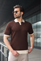 Brown Polo Collar Knitwear Men's T-Shirt E7471 - 2