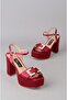 Seç 850 Platform Heelled Evening Dress Shoes (Heel:10,5Cm, Platform:4Cm) Bordo Satin - 8