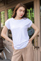 Women's Modal Combed Cotton Wide Zero Neck Drop-Shoulder Epaulet Short Sleeve T-Shirt Blouse-White - 4